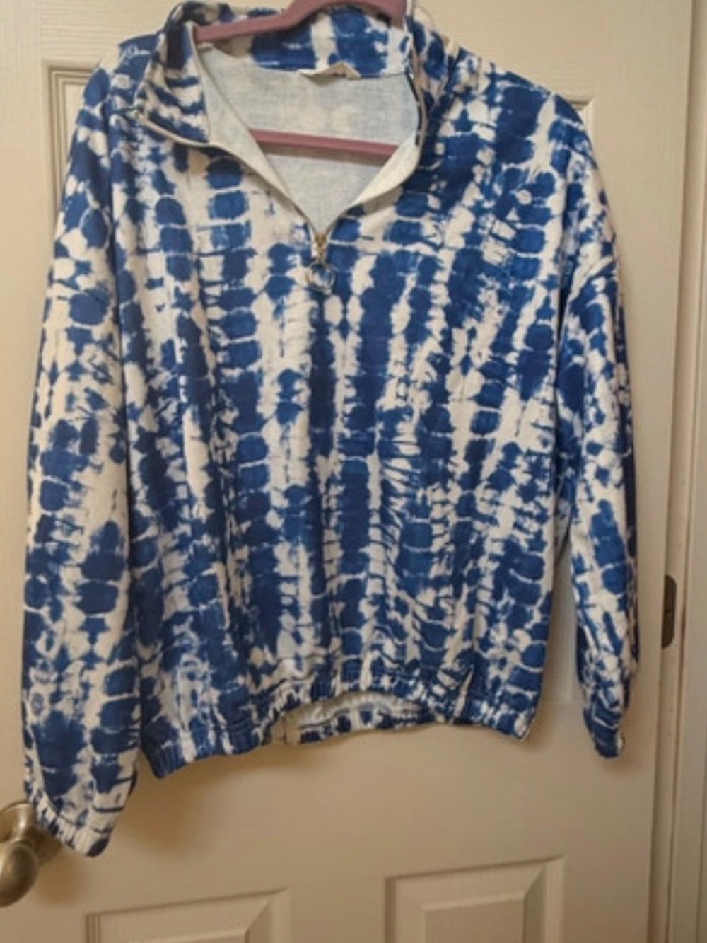 Good life Women's Blue Tie-Dye Quarter-Zip Pullover Hoodie